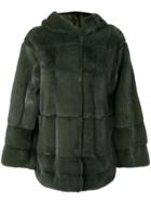 Liska Fur Oversized Short Coat - Green