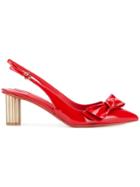 Salvatore Ferragamo Flower Heel Slingback Pumps - Red