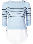 Veronica Beard Striped Button Jumper - Blue