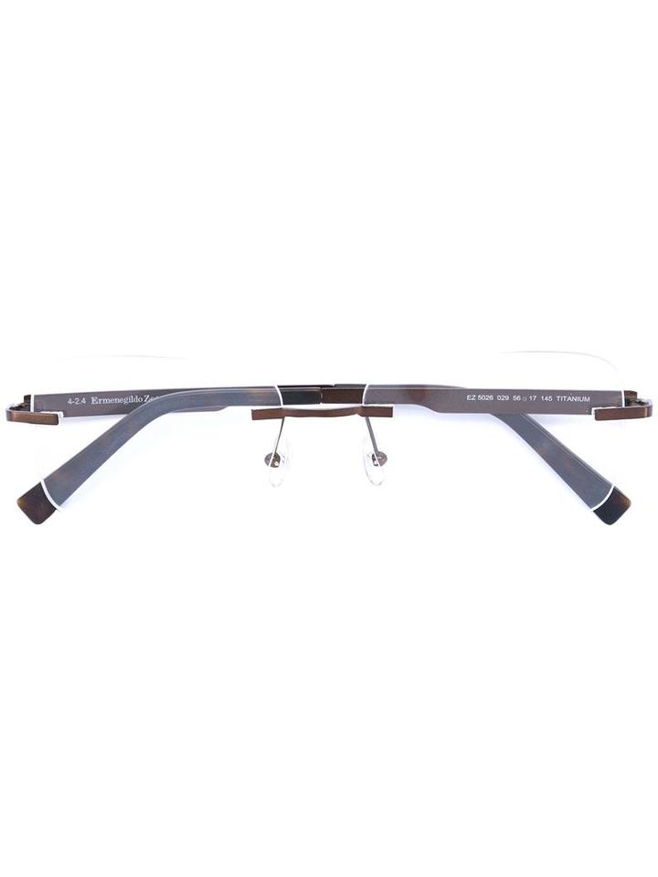 Ermenegildo Zegna Rimless Glasses, Brown, Acetate/titanium