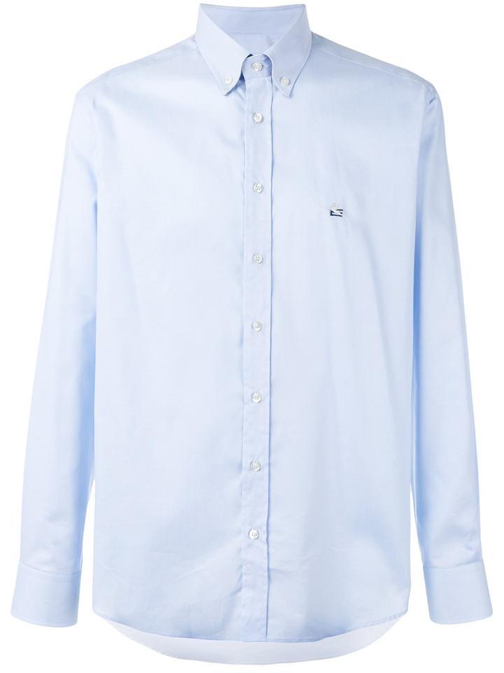 Etro - Embroidered Logo Shirt - Men - Linen/flax/cotton - 44, Blue, Linen/flax/cotton