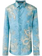 Roberto Cavalli Snake Print Shirt, Men's, Size: 42, Blue, Silk/cotton
