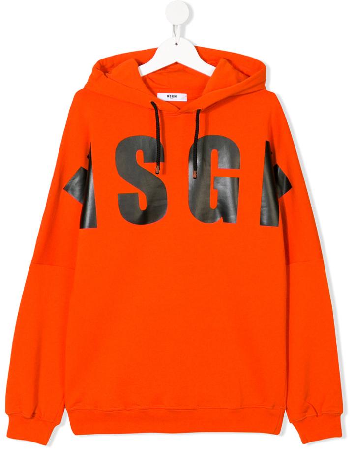 Msgm Kids Teen Logo Print Hoodie - Yellow & Orange