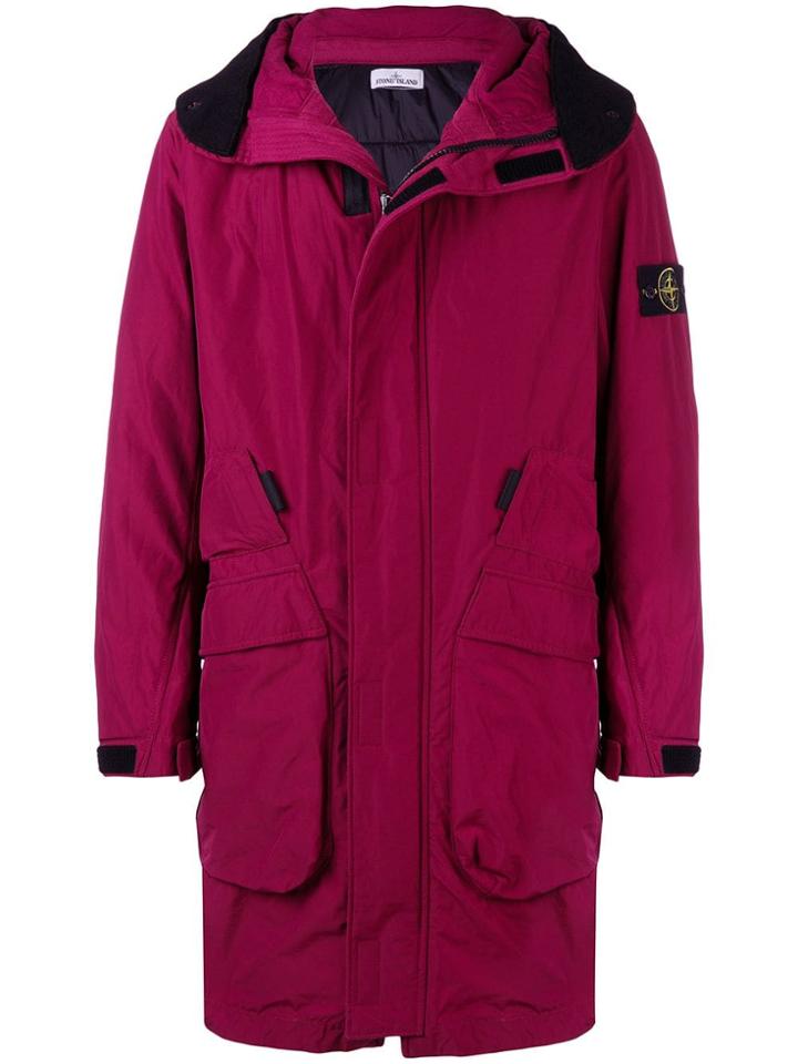 Stone Island Hooded Midi Coat - Red