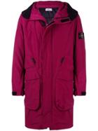 Stone Island Hooded Midi Coat - Red