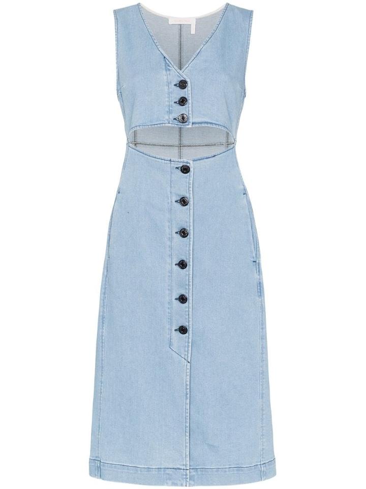 See By Chloé Cut-out Denim Midi Dress - Blue