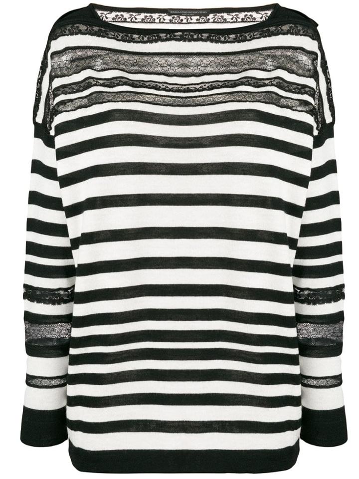 Ermanno Scervino Striped Sheer Detail Sweater - Black