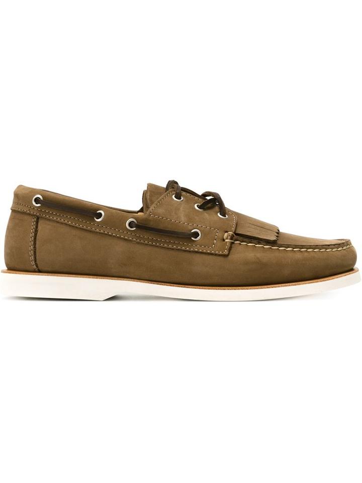 Canali Fringed Deck Shoes, Men's, Size: 44, Nude/neutrals, Suede/leather/rubber