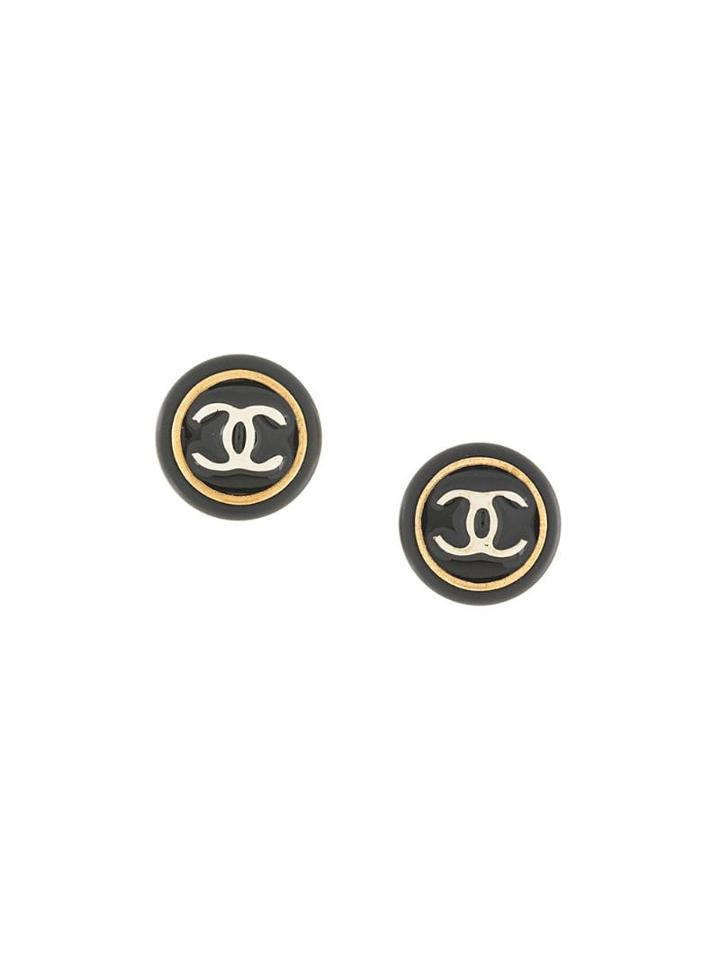 Chanel Pre-owned Cc Button Earrings - Black