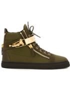 Giuseppe Zanotti Design Side Zip Hi-top Sneakers, Men's, Size: 42.5, Green, Calf Leather/rubber/cotton