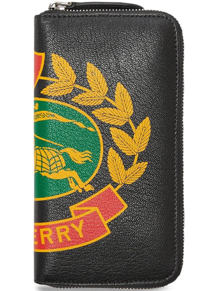 Burberry Crest Print Leather Ziparound Wallet - Black