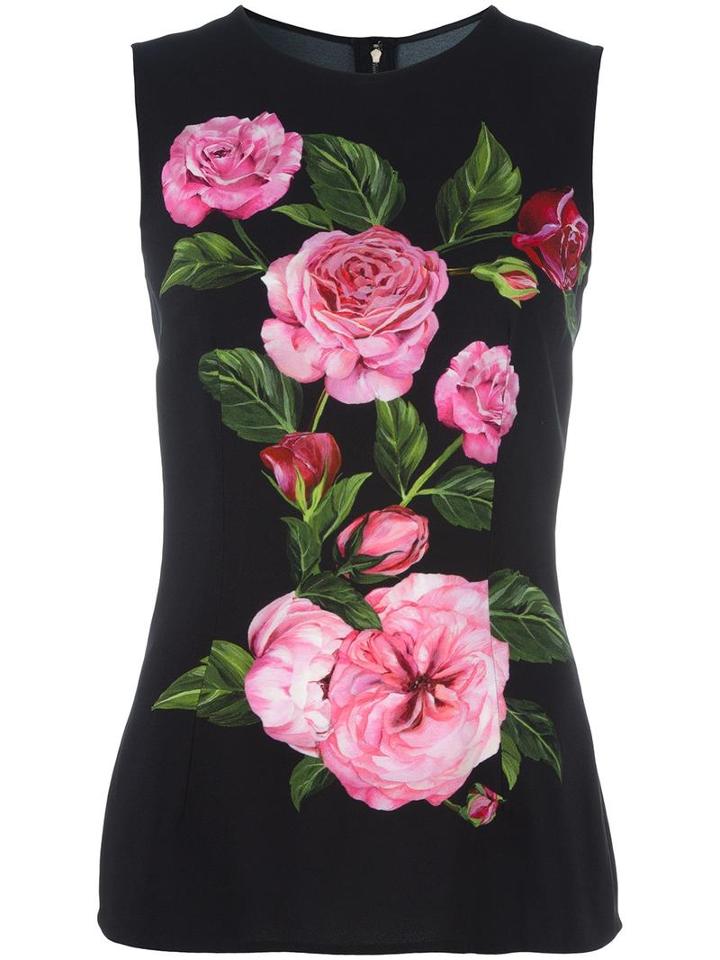 Dolce & Gabbana Rose Print Tank Top, Women's, Size: 46, Black, Viscose