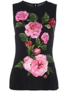 Dolce & Gabbana Rose Print Tank Top, Women's, Size: 46, Black, Viscose