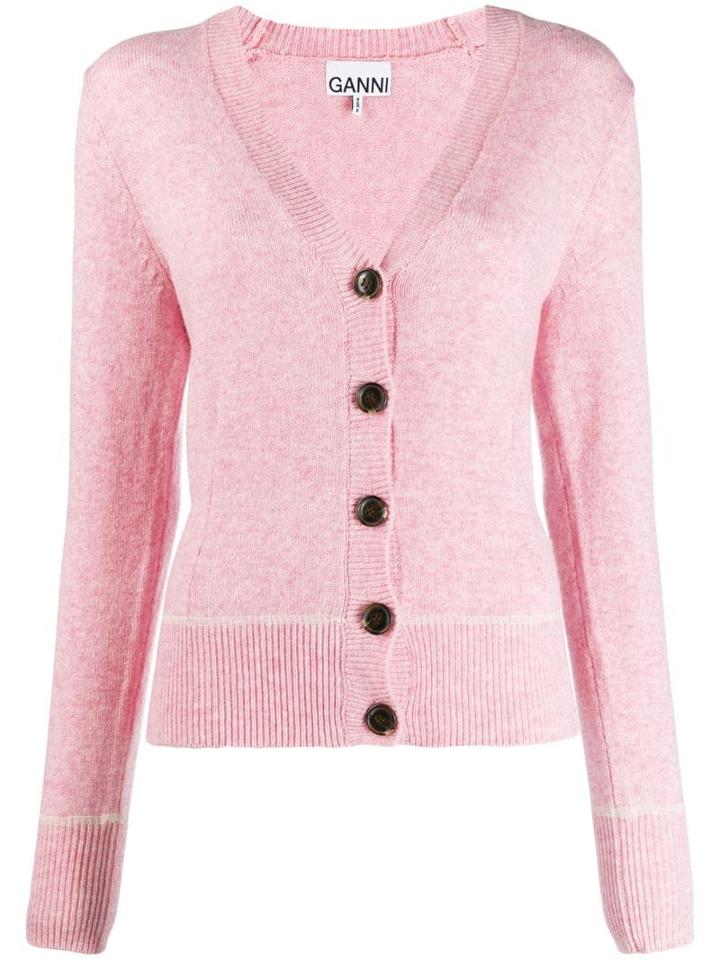 Ganni V-neck Fitted Cardigan - Pink