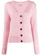 Ganni V-neck Fitted Cardigan - Pink