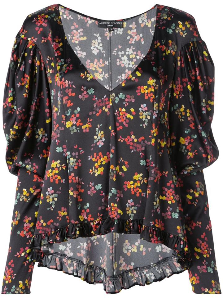 Caroline Constas Floral Low Neck Silk Blouse - Black