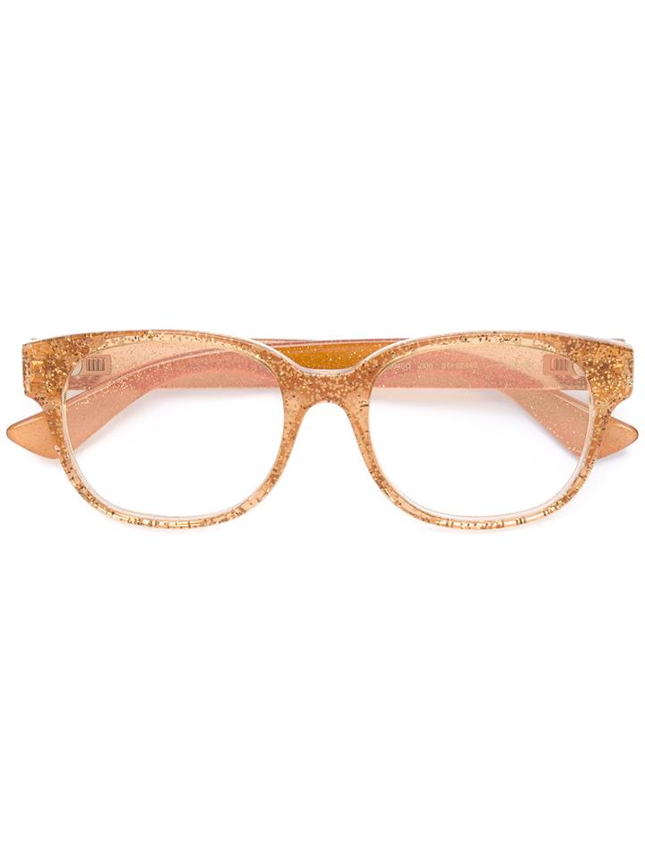 Gucci Eyewear Transparent Glitter Rectangular Glasses, Yellow/orange, Acetate