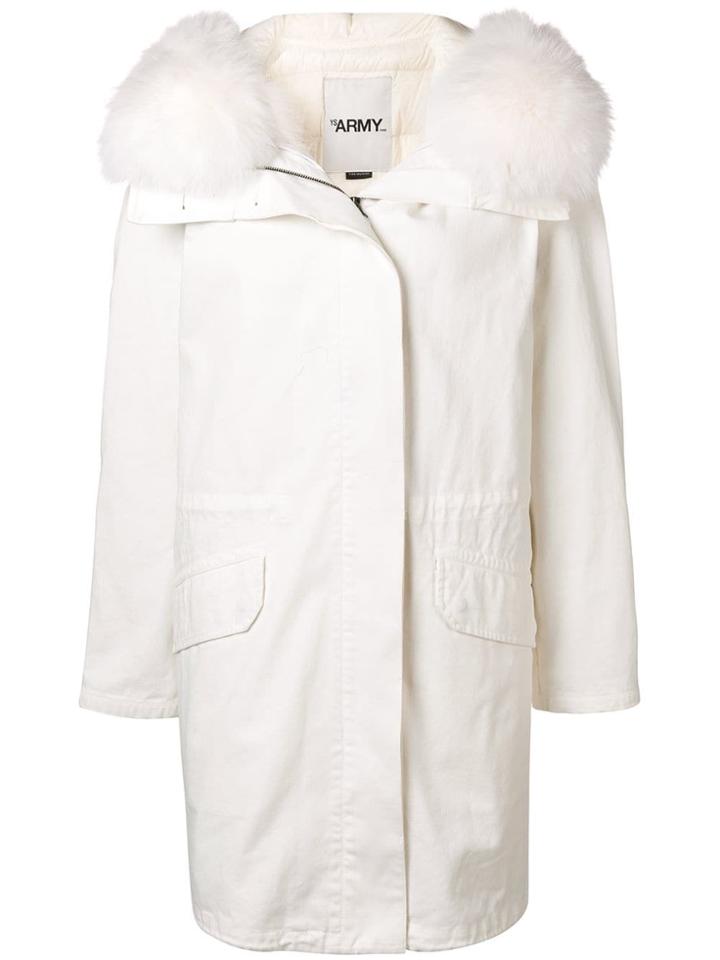 Yves Salomon Fur Trimmed Hooded Coat - White