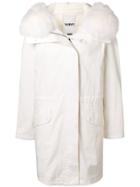 Yves Salomon Fur Trimmed Hooded Coat - White