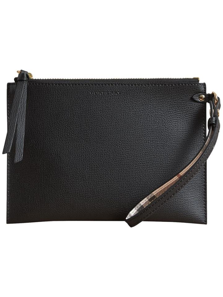 Burberry Haymarket Check And Leather Pouch - Black