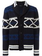 Fay Patterned Cardigan, Men's, Size: 46, Blue, Wool
