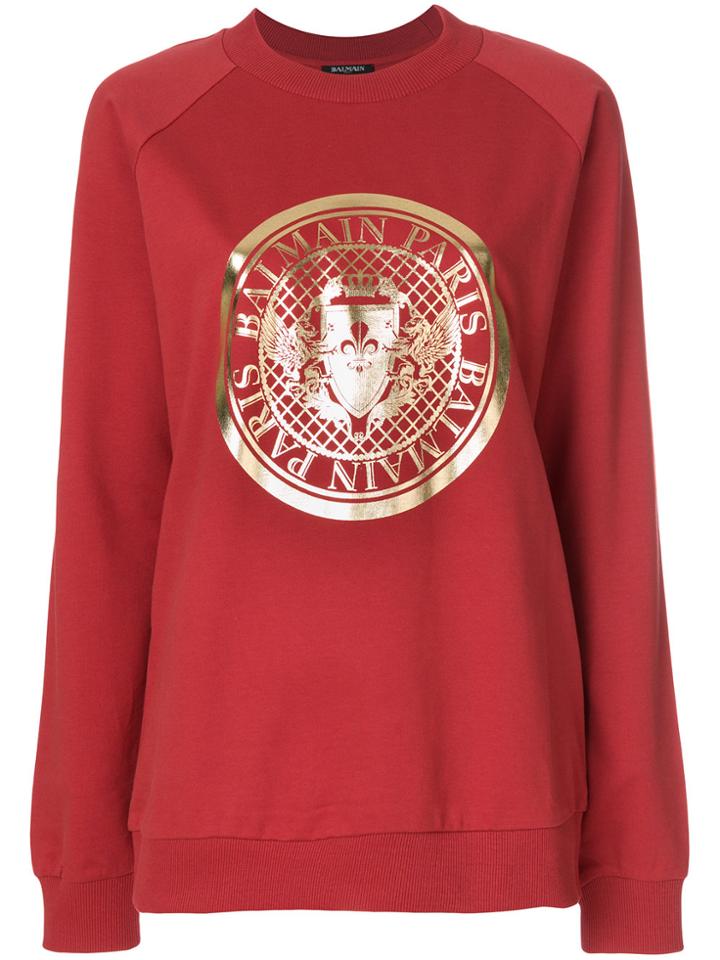 Balmain Medallion Logo Printed Sweatshirt - Red
