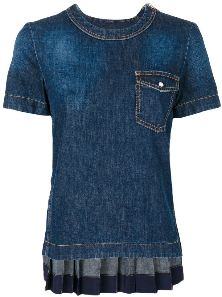 Sacai - Rear Pleated Denim Top - Women - Cotton - 3, Blue, Cotton