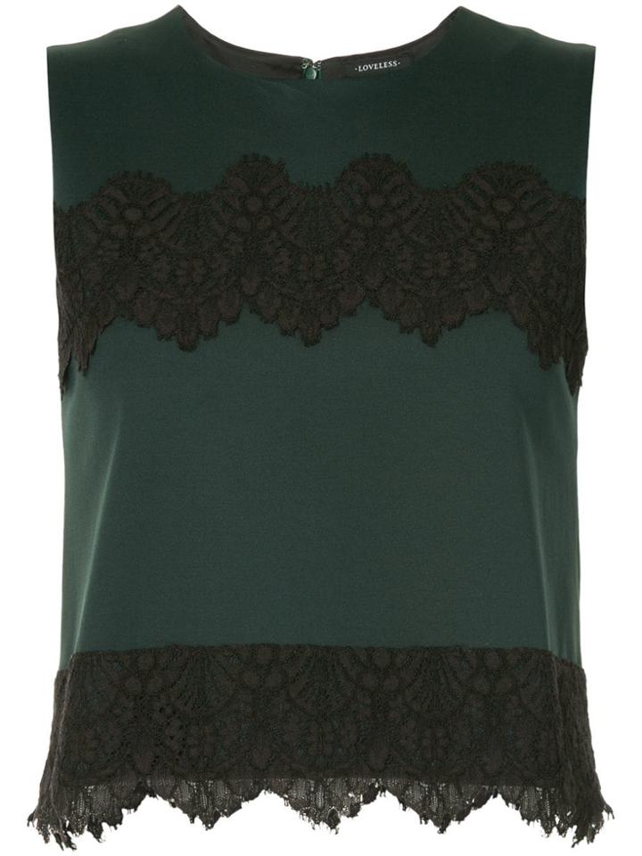 Loveless Scallop Lace Inserts Tank Top - Green