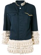 History Repeats - Pom Pom Panel Jacket - Women - Cotton/spandex/elastane - 38, Blue, Cotton/spandex/elastane