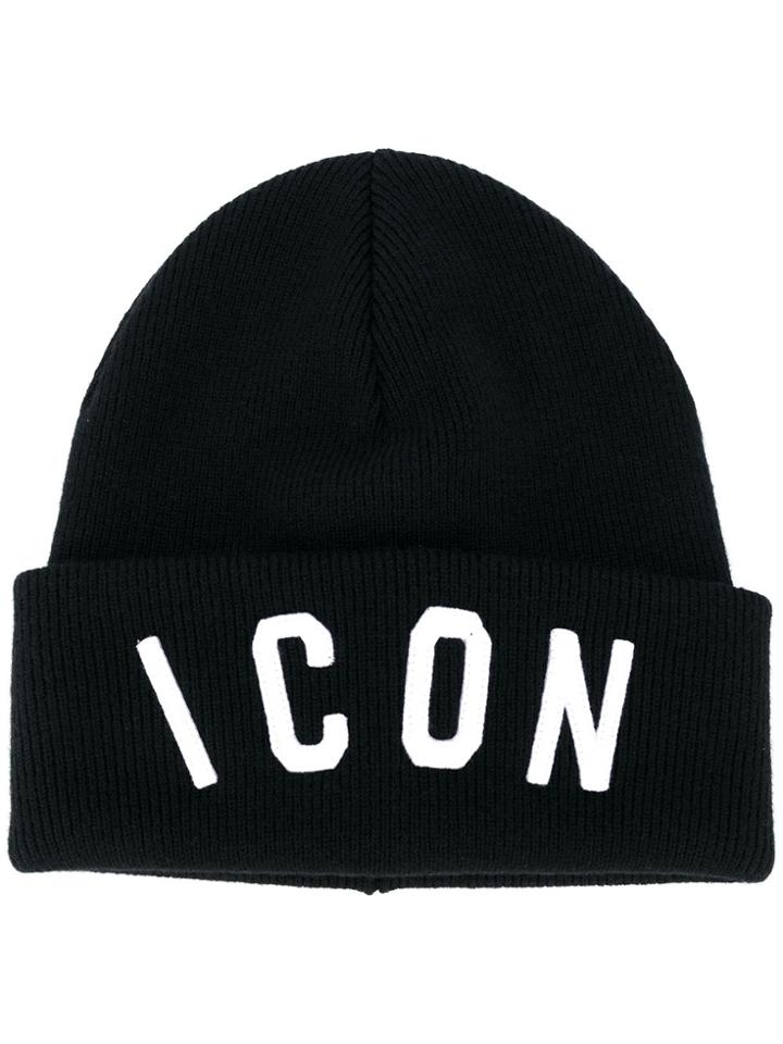 Dsquared2 Icon Slogan Beanie Hat - Black