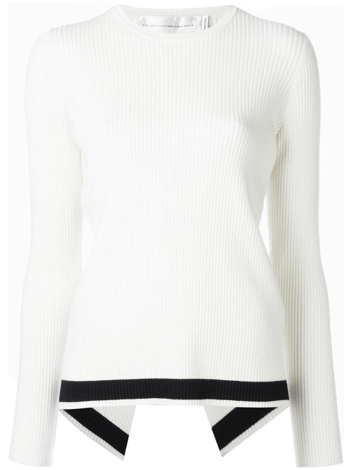 Victoria Victoria Beckham Stripe Detail Ribbed Jumper - White