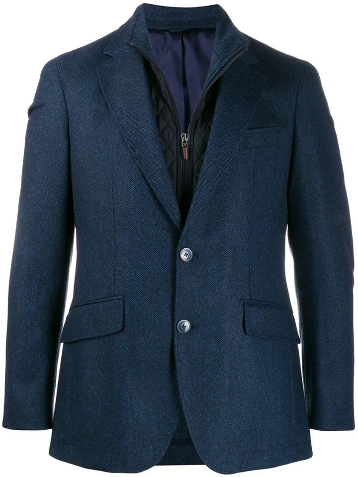 Hackett Herringbone Single Breasted Blazer - Blue
