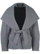 Balmain Big Shawl Collar Coat, Women's, Size: 38, Grey, Cotton/viscose/cashmere/virgin Wool