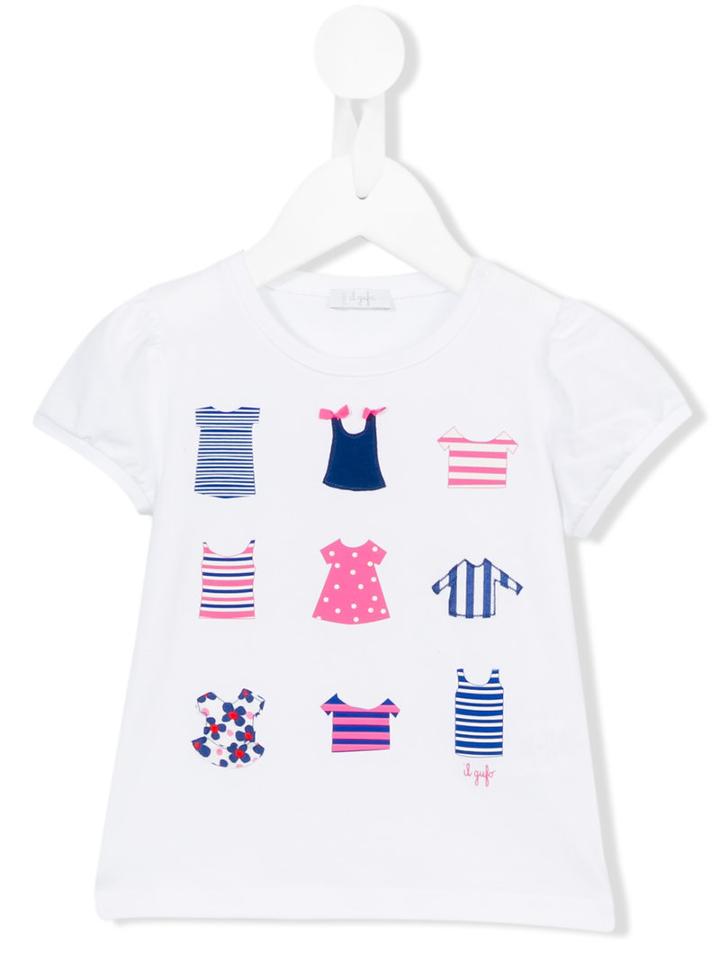 Il Gufo - Clothes Print T-shirt - Kids - Cotton/spandex/elastane - 12 Mth, Toddler Girl's, White