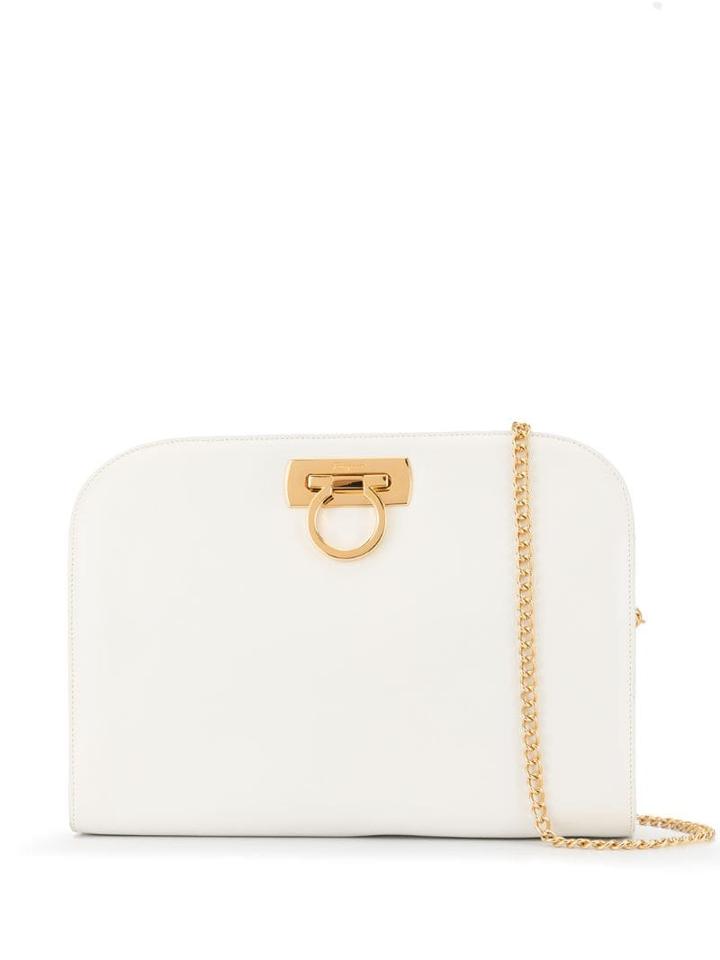 Salvatore Ferragamo Pre-owned Gancini Clasp Clutch Bag - White