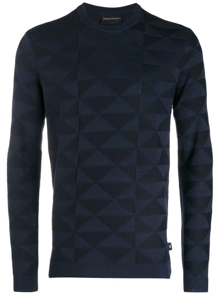 Emporio Armani Geometric Long-sleeve Jumper - Blue