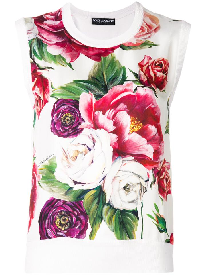 Dolce & Gabbana Peony Print Tank Top - White
