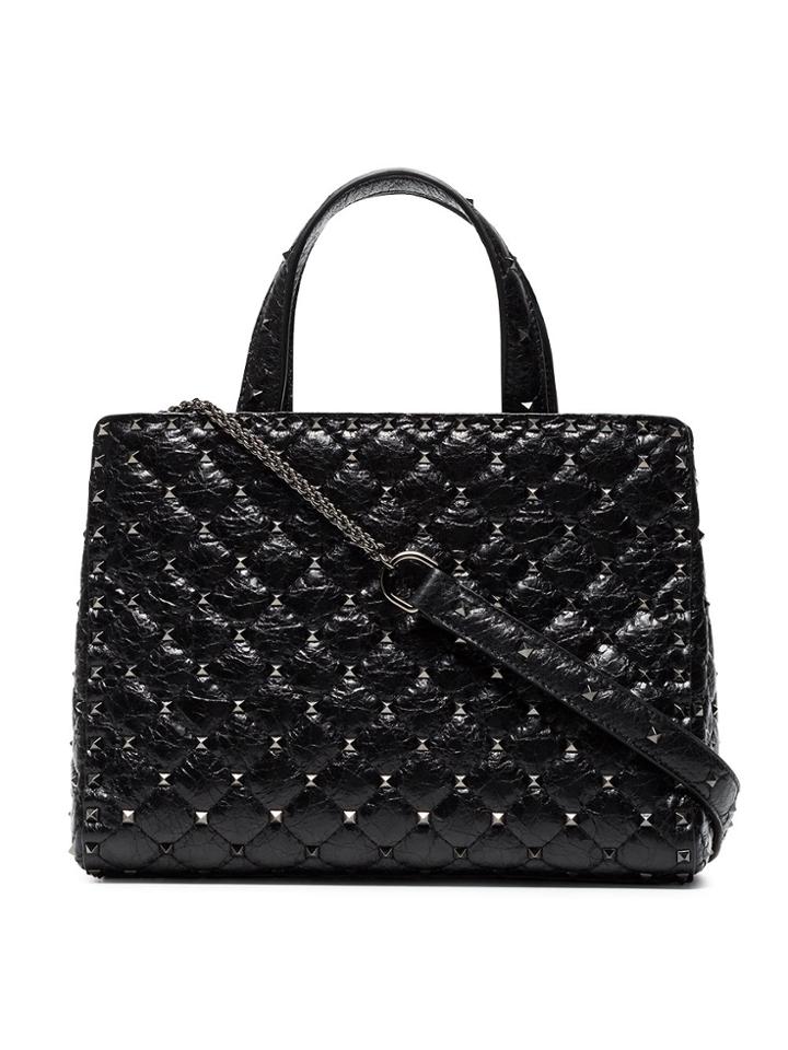 Valentino Black Rockstud Spike Medium Leather Shoulder Bag