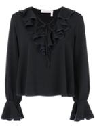See By Chloé - Frill Blouse - Women - Polyester/spandex/elastane - 38, Black, Polyester/spandex/elastane