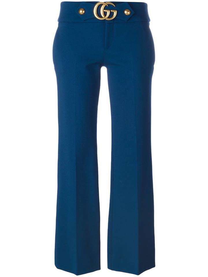 Gucci Flared Gg Cropped Trousers, Women's, Size: 40, Blue, Silk/polyamide/spandex/elastane/viscose