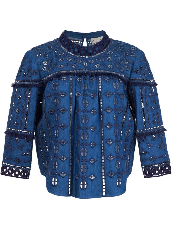 Sea 'diam' Lace Top, Women's, Size: 4, Blue, Cotton