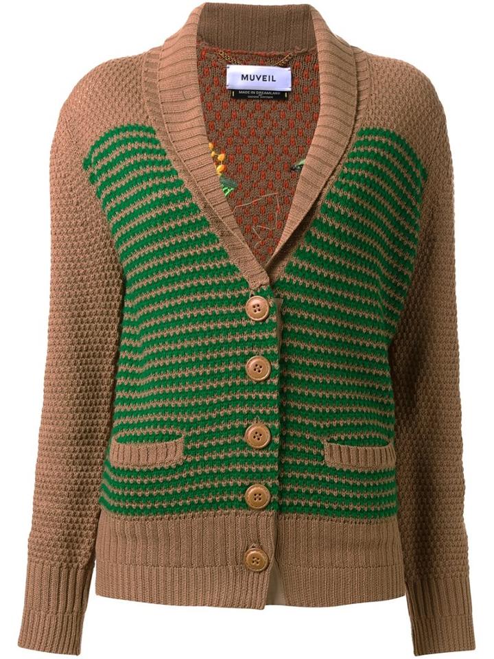 Muveil Shawl Lapel Knitted Cardigan, Women's, Size: 38, Brown, Cotton/acrylic/wool