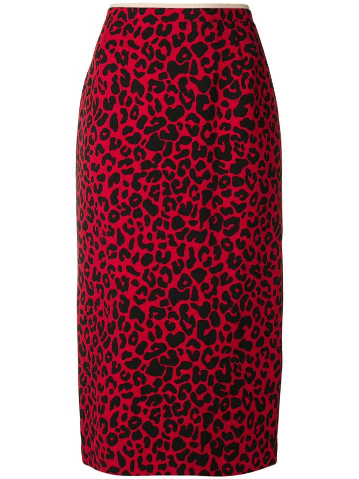 No21 Leopard Print Pencil Skirt - Red