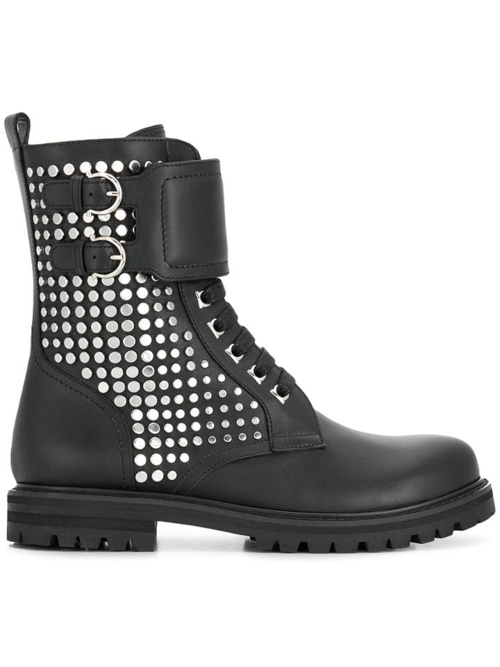 Salvatore Ferragamo Studded Military Boot - Black