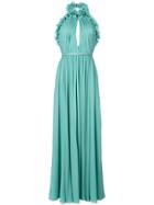 Elie Saab Ruffle Trim Halter Maxi Dress - Green