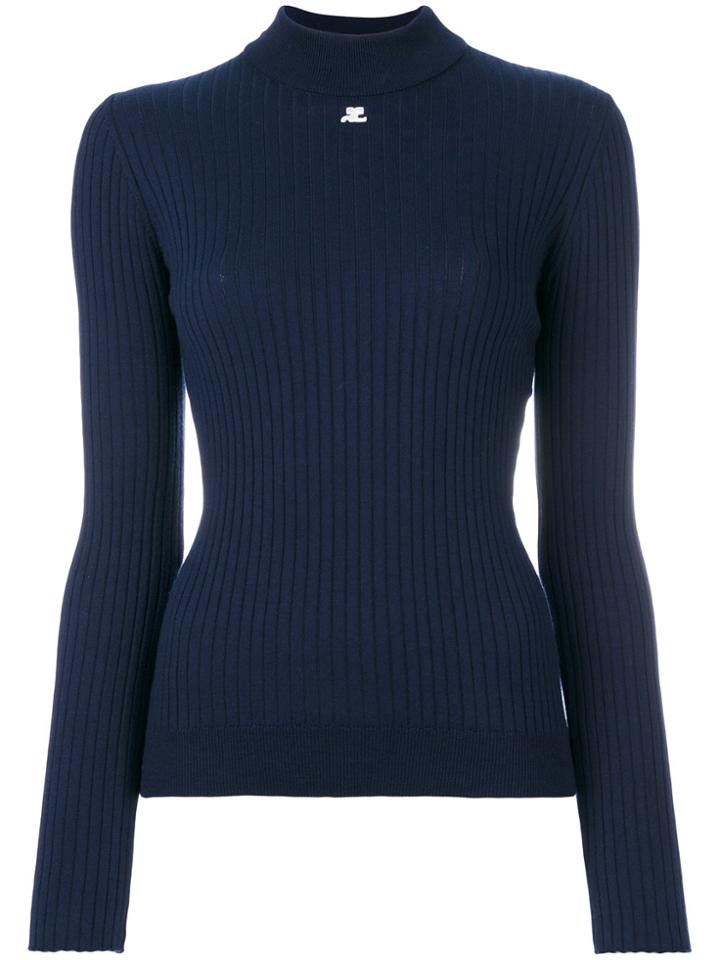 Courrèges Ribbed Knitted Blouse - Blue