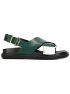 Marni Fussbett Sandals, Women's, Size: 38.5, Green, Leather/rubber