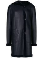 Liska Fur Trim Hooded Coat - Blue