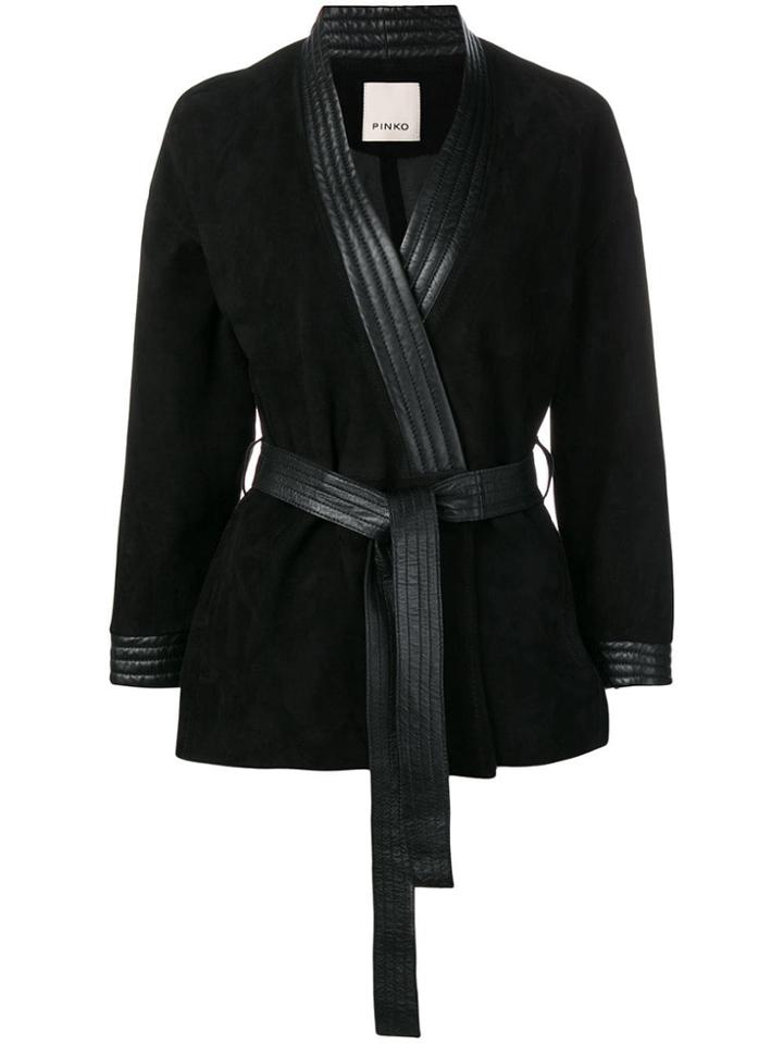 Pinko Belted Leather Jacket - Black