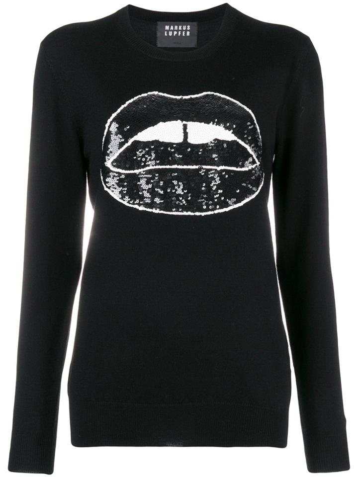 Markus Lupfer Natalie Sequin Lara Lip Sweater - Black